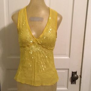 BCBG yellow top with sequins